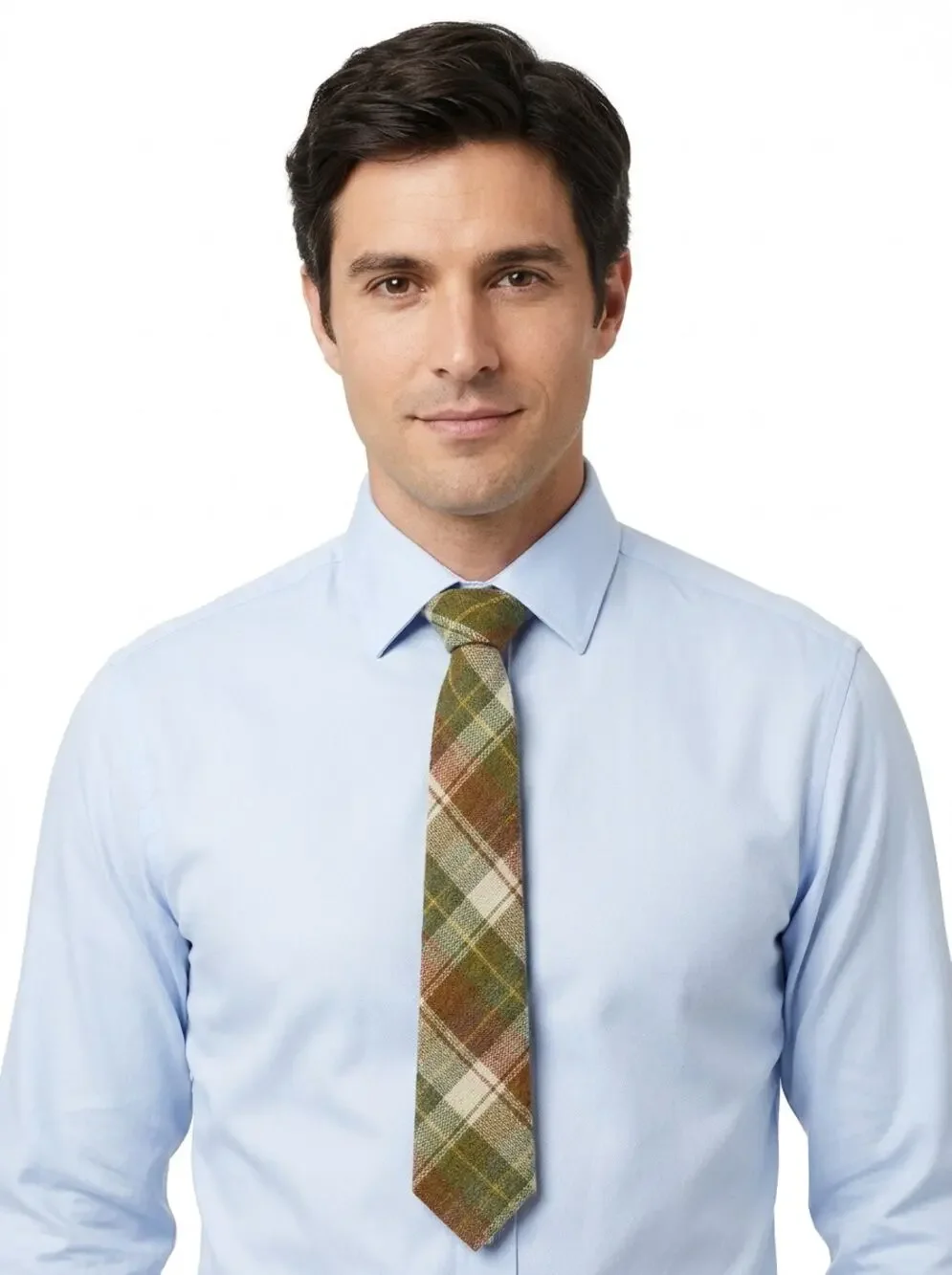 Afonwen Woollen Mill North Wool Pure Green Brown Plaid Tie Men One Size